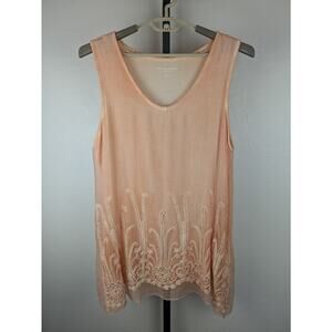 Soft Surroundings Peach Silk Embellished Sleeveless Tank Top